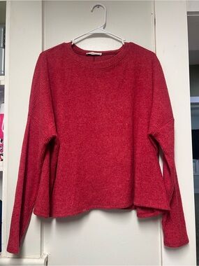 Zenana Outfitters Bright Pink Ribbed Crewneck Sweater